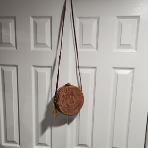 Round Woven Straw Crossbody Bag